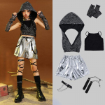 T&uuml;drukud Wasteland Sequin Crop Top T&auml;navatantsu l&uuml;hikesed p&uuml;ksid Laste kapuuts Hip Hop Jazz H&otilde;bedased p&uuml;ksid Riidekomplektid Laste T&auml;navar&otilde;ivad Kost&uuml;&uuml;mid 130