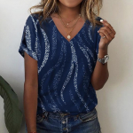 Naiste T-s&auml;rk suvine V-kaelusega T-s&auml;rk naistele igap&auml;evaelus l&uuml;hikeste varrukatega vabaaja T-s&auml;rk 3D-prindiga naisteriided S