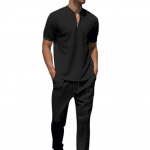 2 tk/komplekt Meeste vabaajar&otilde;ivaste aluskrae T&otilde;mblukk kaelus L&uuml;hikeste varrukatega Topid Elastne v&ouml;&ouml;rihm Pingutuspael Taskud P&uuml;kstekomplekt M must