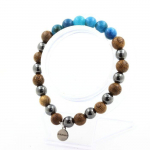 Pierres et Min&eacute;raux. Bracelet Perles Apatite + H&eacute;matite + bois 8 mm. Fabriqu&eacute; en France.