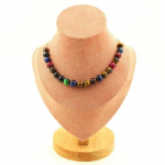 Pierres et Min&eacute;raux. Collier 20 perles Oeil de Tigre Multicolore 8 mm. Chaine en acier Collier femmes, hommes. Taille personnalisab