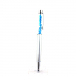 Pierres et Min&eacute;raux. Stylo min&eacute;raux Apatite bleu neon brut Madagascar. Couleur gris.