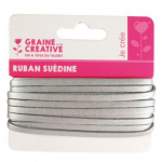 Ruban - Graines cr&eacute;atives - Lani&egrave;re cuir synth&eacute;tique - 4,5 m - Argent&eacute; - Su&eacute;dine lisse