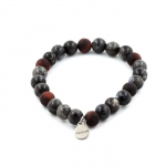 Pierres et Min&eacute;raux. Bracelet Perles Labradorite + Oeil de Tigre rouge mat 8 mm. Fabriqu&eacute; en France.