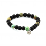 Pierres et Min&eacute;raux. Bracelet Perles Onyx noir mat + Turquoise du P&eacute;rou 8 mm. Fabriqu&eacute; en France.