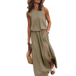 Naiste suvekleit Plisseeritud &uuml;markaelusega varrukateta &uuml;hev&auml;rviline avar l&otilde;hikuga maksikleit Igap&auml;evane kohting, peokleit, pikk kleit M