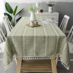 Lauakate Puuvillane lina laudlina triibuline tutt plekikindel tolmukindel k&ouml;&ouml;gis&ouml;&ouml;gile lauaplaadi kaunistus ristk&uuml;likukujuline 140x140cm roheline