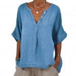 Puuvillane linane naiste s&auml;rk V-kaelusega n&ouml;&ouml;bid poolplaketiga poolvarrukaga hingav lahtise l&otilde;ikega pluus igap&auml;evaseks kandmiseks XL