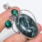 Nephrite, Diopside Handmade 925 Sterling Silver Jewelry Pendant 2.68 b0w41