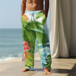Hawaiian men's printed casual pants L armee roheline v&auml;rv