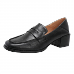 Retro Mokassiinid Pehmest Nahast Kontsad Kahepoolsed Kingad Kolledži Stiilis V&auml;ikesed Nahast Kingad Slip-on Kingad Naistele Paksud Kontsad K&otilde;rged Kontsad 35 must