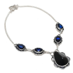 Natural Black Spinel, Quartz 925 Sterling Silver Jewelry Necklace 18 a0k98