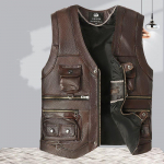 Meeste vest lehmanahast vest meestele pruun vest meeste varrukateta jakk paks mootorrattavest mitme taskuga lukuga XXXXXL
