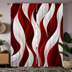 Elegantne punavalge abstraktse lainetr&uuml;kiga kardinad, torutasku kardinad, kodu kaunistus, ruumi kaunistus 29Wx64L(75x166CM)x2