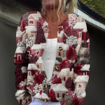 Naiste mood tr&uuml;kitud pikkade varrukatega kootud kardiganist n&ouml;&ouml;biga sulejope XL veini