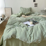Rohevalge triibuline voodipesukomplekt ilma t&auml;idiseta P&otilde;hjamaade tekikott lukuga padjap&uuml;&uuml;r voodilina Kahekohaline Queen-voodi linad Flat Bed Sheet&Twin 3pcs for 1m Bed gray