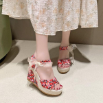 Kontsaga sandaalid Suvi Naised Elegantne Naiste Kingad Platvorm Kiil Disainer Naiste Luksuskontsad Mugavad Naiste Moe Sandaalid 35 punane