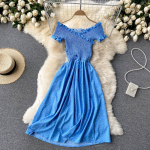 RUGOD Vintage Boho t&auml;piline print &otilde;lgadest Seksikas suvine pikk kleit peokleit, elastne Cross Criss naiste rannapuhkuse tuunika kleit One Size sinine