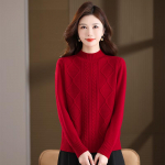 Women's 100% Pure Wool Loose Knit Half-High Collar Sweater M