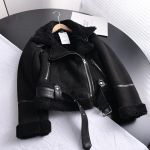 Talvine naiste paks soe seemisnahast lamba jope L&uuml;hike mootorratta pruunid mantlid Faux Shearling lambanahast nahkjakid v&auml;lisr&otilde;ivad L black