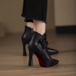 2025 Naiste Ehtne Nahk Fliisvoodriga Terava Otsaga Pahkluusaapad, Mugavad Paksud Platvormkontsad Default