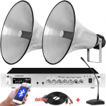 LINGSHENG V&auml;litingimustes kasutatav helis&uuml;steem 150W v&otilde;imendi ja kahe 50W sarvhelipostiga CN pistikuga (adapter kaasas)