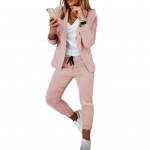 2 tk/komplekt Naiste mantlip&uuml;kste komplekt &Auml;rikomplekt pikkade varrukatega &uuml;hev&auml;rviline pingutusn&ouml;&ouml;r elastne v&ouml;&ouml;koht rev&auml;&auml;r Slim Fit p&uuml;ksid bleiser p&uuml;kste &uuml;likond XL roosa