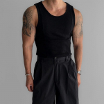 Suvine uus meeste triibuline niit K&otilde;rge elastsusega tihe spordijooks I-kujuline vest 2XL must