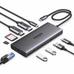 UGREEN Revodok Pro 210 dokkimisjaam kahe HDMI-laienduse ja &uuml;he kolme 5Gbps andmeedastuse, 100W PD kiirlaadimisega, 1Gbps Etherneti, Micro- ja TF-kaardi pesadega hall v&auml;rv