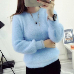 Pullover S&uuml;gis- ja Talvine Korea versioon Lahti imitatsioon naaritsa fliisist kootud kampsun Moh&auml;&auml;r O kaelusega kampsun Pullover Naiste One Size helesinine v&auml;rv