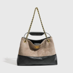 New diamond-patterned color-block tote bag, large capacity, fashionable patchwork, stylish and trendy shoulder and crossbody tote bag 16*11.5*20CM khaki