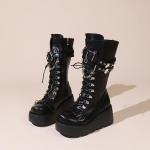 Naiste platvormsaapad moekett punk gooti kiilkontsad 8cm k&otilde;rged kontsad naiste saapad pidu t&auml;nav cosplay naiste kingad Bota Feminina 35 must