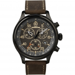 TIMEX Expedition Field Kronograaf T49905 Meeste K&auml;ekell Must Tihvtipael Pruun Nahkrihm 10BAR INDIGLO