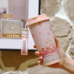 Lilled Aed Reisimine Kohvitopsid Keraamilise Sisevoodriga Tumbler Roostevabast Terasest Tass Kaane ja K&otilde;rrega Kohvikruus P&uuml;hade Kingitused 500-600ml
