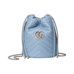 Gucci GG Marmont Mini &Auml;mbriga K&auml;ekott Hele Sinine Nahk H&otilde;bedased Metallosad Igap&auml;evaseks Kasutamiseks 575163-DTDRT-4928 Basic Set (Bag+Dust Bag)