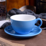 220ml k&otilde;rgekvaliteedilisest keraamikast kohvitassid Kohvitasside komplekt Lihtne Euroopa stiilis Piimakruus Cappuccino Lillekujulised tassid Latte 220ml taevasinine v&auml;rv