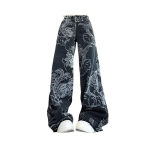 Naiste Must Gooti Draakoni Prindiga L&otilde;tv Vintage Esteetiline teksap&uuml;ksid Harajuku Denim P&uuml;ksid Y2k Trashy 2000ndate R&otilde;ivad 2026 S must