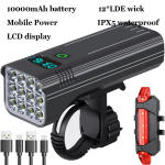 12 LED-iga ere jalgrattavalgusti USB-laetav jalgratta esituli Veekindel jalgratta 10000mAh v&otilde;imas taskulamp Jalgrattatarvikud 120LDE-10000mAh gray