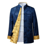 Tang-&uuml;likonna mantel Retro pikkade varrukatega kahepoolne Hiina stiilis traditsiooniline riietus Hoiab sooja Seisukrae Vintage Hiina s&auml;rk igap&auml;evaeluks 3XL blue