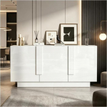 L&auml;ikiv valge buffet-kapp 160 x 35 x 60 cm 3 ust 6 sahtlit reguleeritavad riiulid suur hoiuruum moodne &scaron;ikk kummut sisustus!