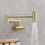 Kuum K&uuml;lm Poti T&auml;itmise Kraan Harjatud Kuld Lakkimata Messing Seinale Paigaldatav Kokkupandav K&ouml;&ouml;gikubu Kraan (as the picture,Brass) beige