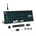 68 klahvi 60% mehaaniline m&auml;nguklaviatuur kuumalt vahetatavad sinised l&uuml;litid j&auml;&auml;sinine taustvalgus eemaldatav USB-C kaabel Windowsi, Maci, Linuxi jaoks Blue Axis must