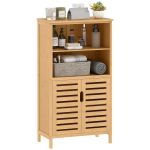 Bambusest vannitoakapp, ribiustega uste, 2 riiuli, 1 kapi, 50 cm x 29 cm x 92 cm, naturaalne 50 x 29 x 92 cm looduslik