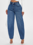 Naiste Keskmise V&ouml;&ouml;kohaga Vintage Pallip&uuml;ksid Pesitud Sinised L&otilde;dvad Harem Denim P&uuml;ksid Vabaaja T&auml;ispikkus Kotakad P&uuml;ksid Kevadine T&auml;navamood Jeans S tumesinine v&auml;rv
