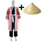 Anime Bleach Shunsui Kyoraku Cosplay Kost&uuml;&uuml;m T&auml;iskomplekt, 8. Diviisi Kapteni Haori R&uuml;&uuml; Kimono &Uuml;likond Bambusm&uuml;tsiga Halloweeni R&otilde;ivastus Meestele M black