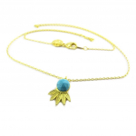 7bis [P8332] - Collier artisanal 'Boho' (plumes) turquoise dor&eacute; - 12x10 mm t&uuml;rkiissinine