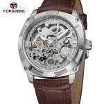 Forsining klassikalised meeste mehaanilised k&auml;ekellad, must l&auml;bipaistev ruudukujuline numbrilaud, automaatne meeste k&auml;ekell, nahast rihm Relogio Masculino parkkoor