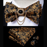 Must ruuduline meeste siidist kikilipsu komplekt kett pross ise seotav kikilips Hanky ​​mansetin&ouml;&ouml;p Butterfly Cravat DiBanGu LH-0084