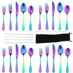 20tk/partii Rainbow h&otilde;ben&otilde;ude komplekt h&otilde;bedane roostevabast terasest s&ouml;&ouml;giriistade komplekt, must sinine serveerimisnuga magustoidukahvel &otilde;lgedega