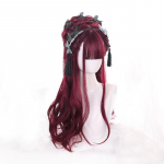 Bybrana naiste pikad juuksed Burgundia lainelised tukk parukas Lolita Cosplay s&uuml;nteetilised juuksed, vastupidav k&otilde;rgele temperatuurile 60cm